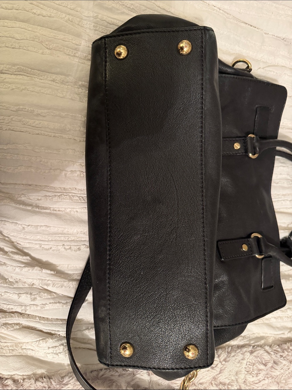 Michael Kors Black Leather Satchel with Gold Chain Accents - Picture 3 of 4